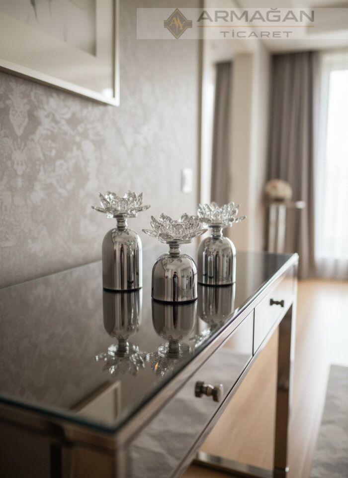 NİLÜFER 3LÜ MUMLUK ŞAMDAN Gold