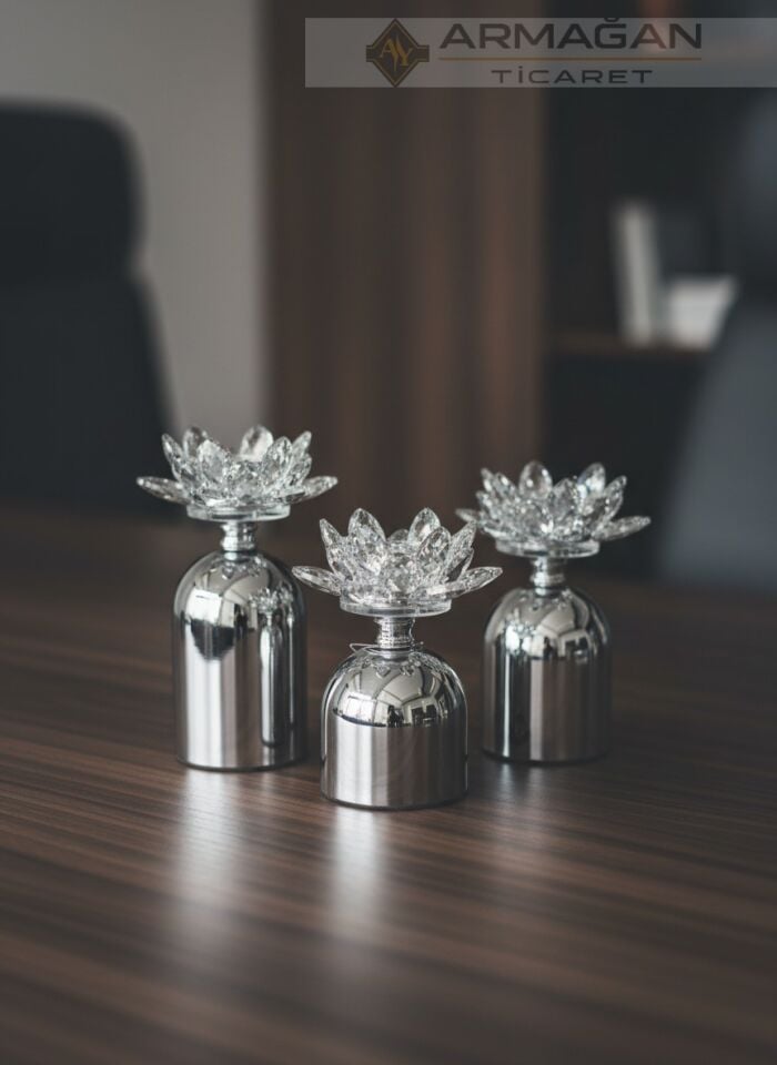 NİLÜFER 3LÜ MUMLUK ŞAMDAN Gold