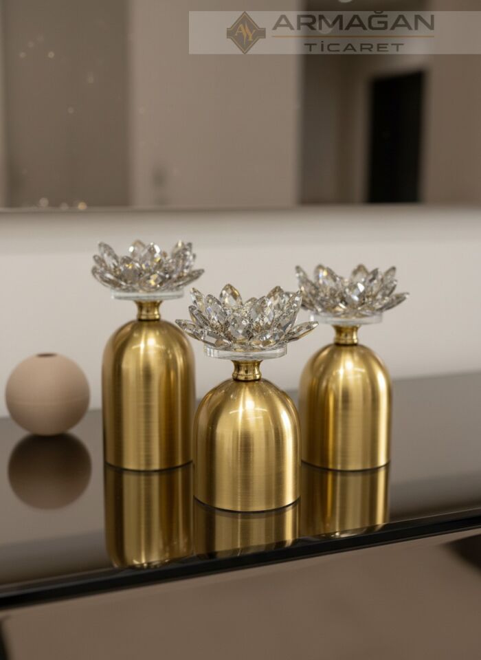 NİLÜFER 3LÜ MUMLUK ŞAMDAN Gümüş