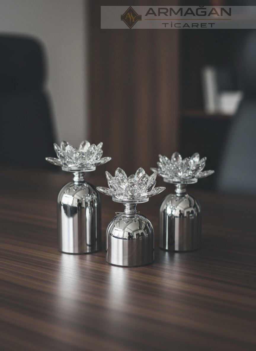 NİLÜFER 3LÜ MUMLUK ŞAMDAN Gümüş