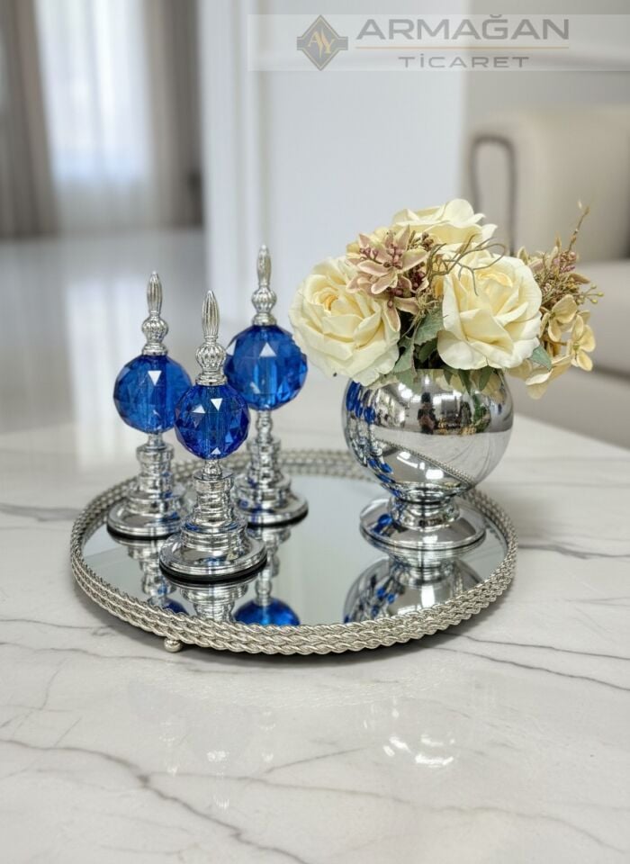 ARAJMAN, ALEM DEKOR VE TEPSİ SETİ Lacivert-Gümüş