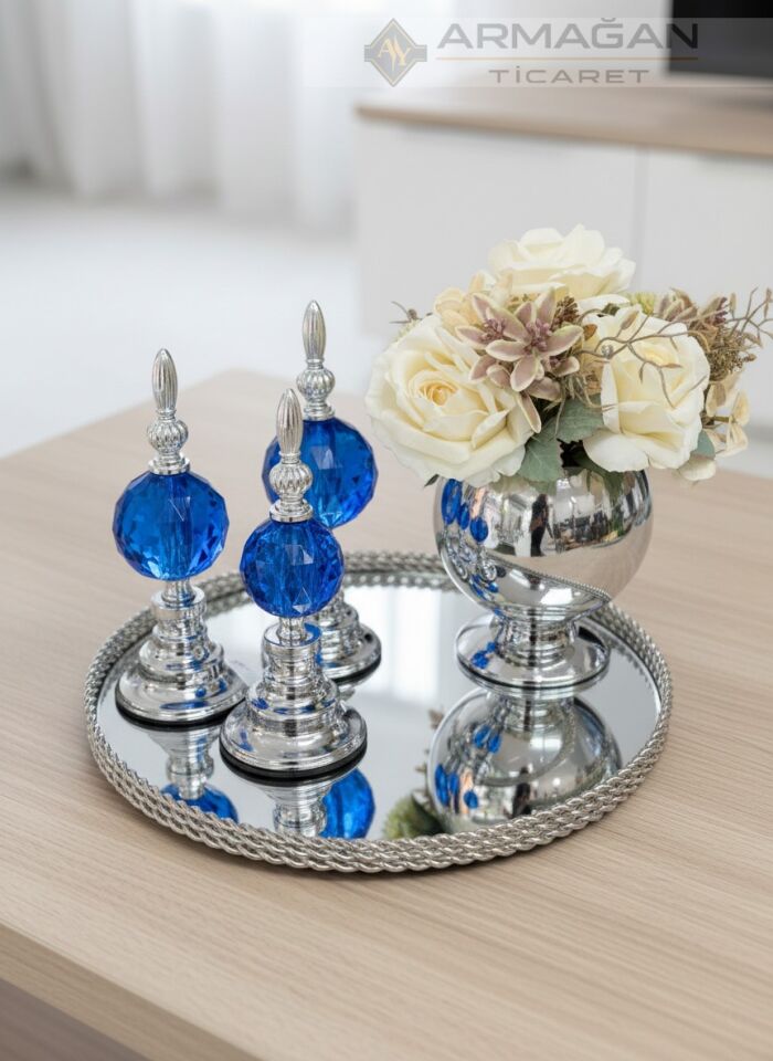 ARAJMAN, ALEM DEKOR VE TEPSİ SETİ Lacivert-Gümüş