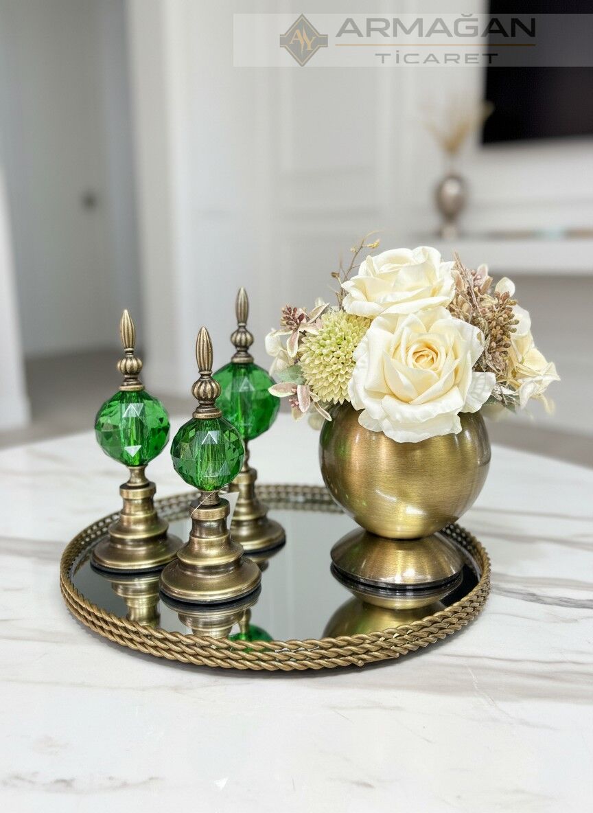 ARAJMAN, ALEM DEKOR VE TEPSİ SETİ Yeşil-Eskitme