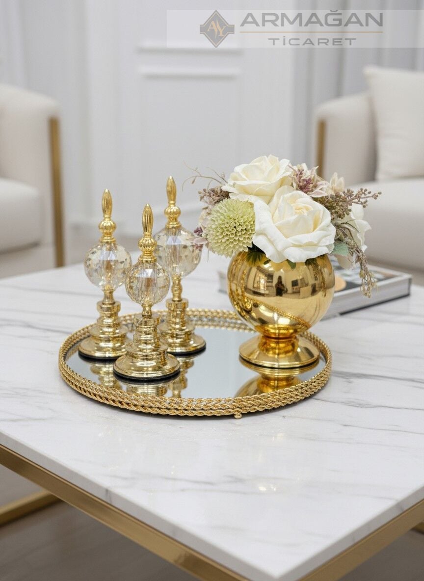 ARAJMAN, ALEM DEKOR VE TEPSİ SETİ Amber-Gold