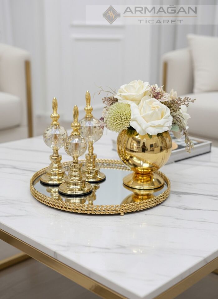 ARAJMAN, ALEM DEKOR VE TEPSİ SETİ Amber-Gold