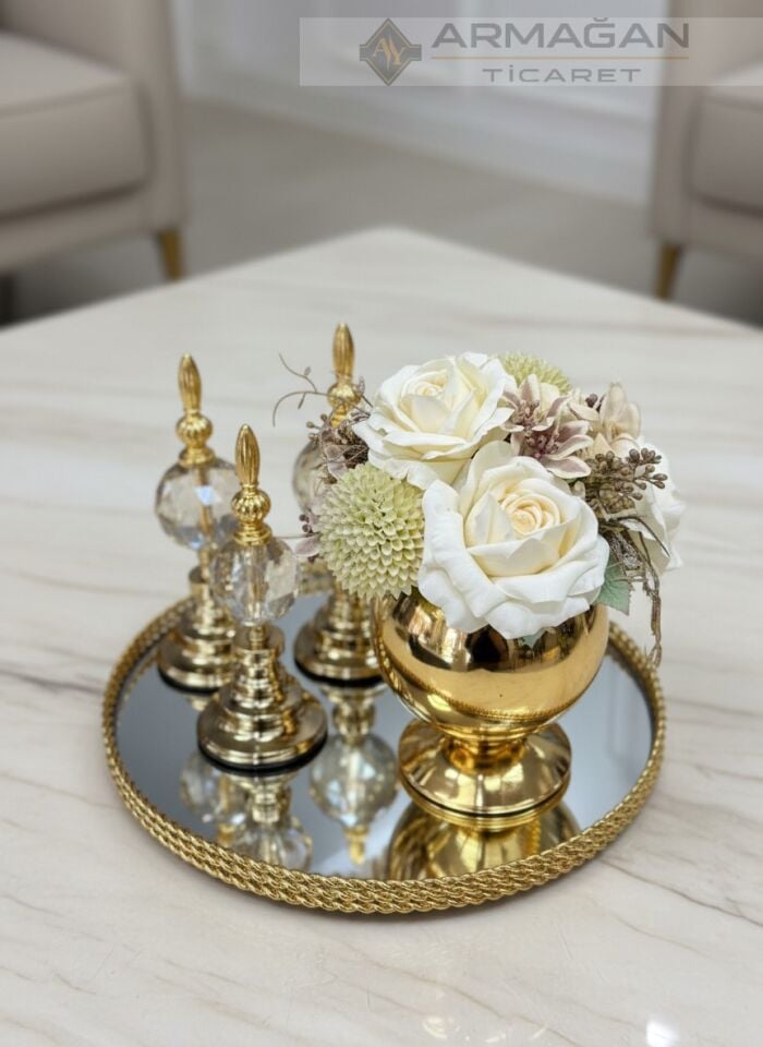 ARAJMAN, ALEM DEKOR VE TEPSİ SETİ Amber-Gold