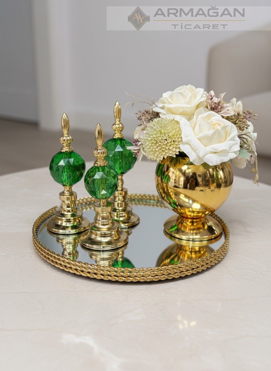 ARAJMAN, ALEM DEKOR VE TEPSİ SETİ Yeşil-Gold