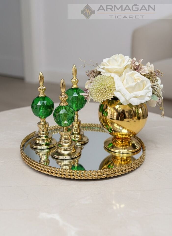 ARAJMAN, ALEM DEKOR VE TEPSİ SETİ Yeşil-Gold