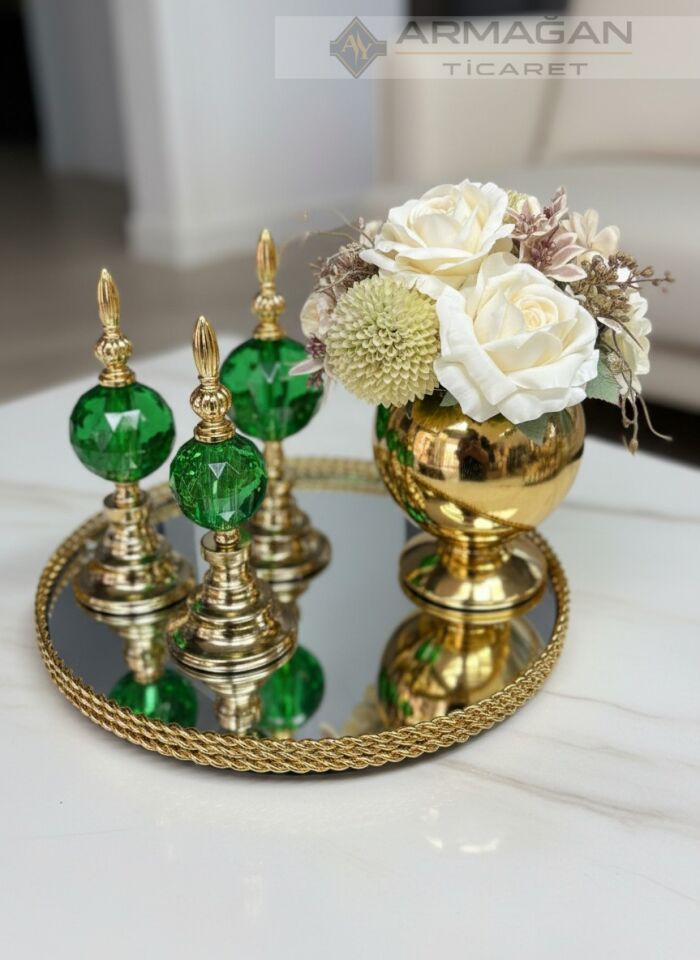 ARAJMAN, ALEM DEKOR VE TEPSİ SETİ Yeşil-Gold