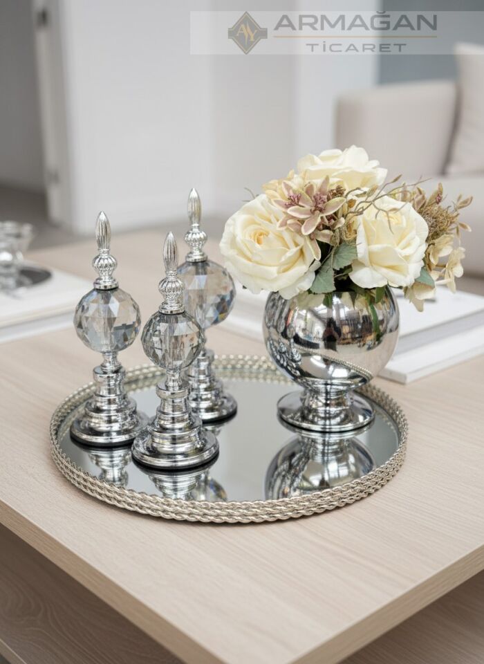 ARAJMAN, ALEM DEKOR VE TEPSİ SETİ Füme-Gümüş