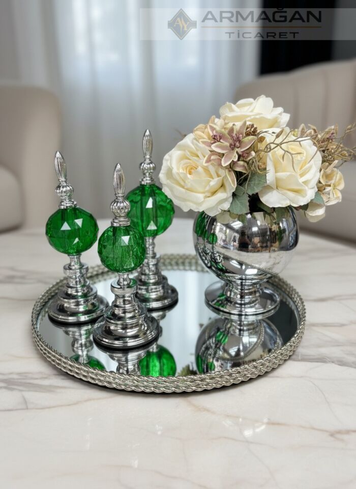 ARAJMAN, ALEM DEKOR VE TEPSİ SETİ Yeşil-Gümüş