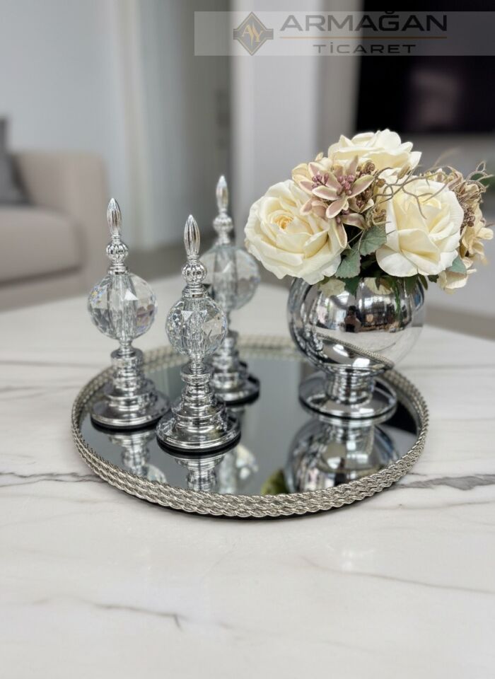 ARAJMAN, ALEM DEKOR VE TEPSİ SETİ Şeffaf-Gümüş