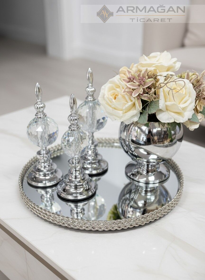 ARAJMAN, ALEM DEKOR VE TEPSİ SETİ Şeffaf-Gümüş