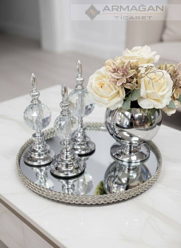 ARAJMAN, ALEM DEKOR VE TEPSİ SETİ Şeffaf-Gümüş