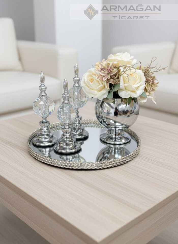 ARAJMAN, ALEM DEKOR VE TEPSİ SETİ Şeffaf-Gümüş