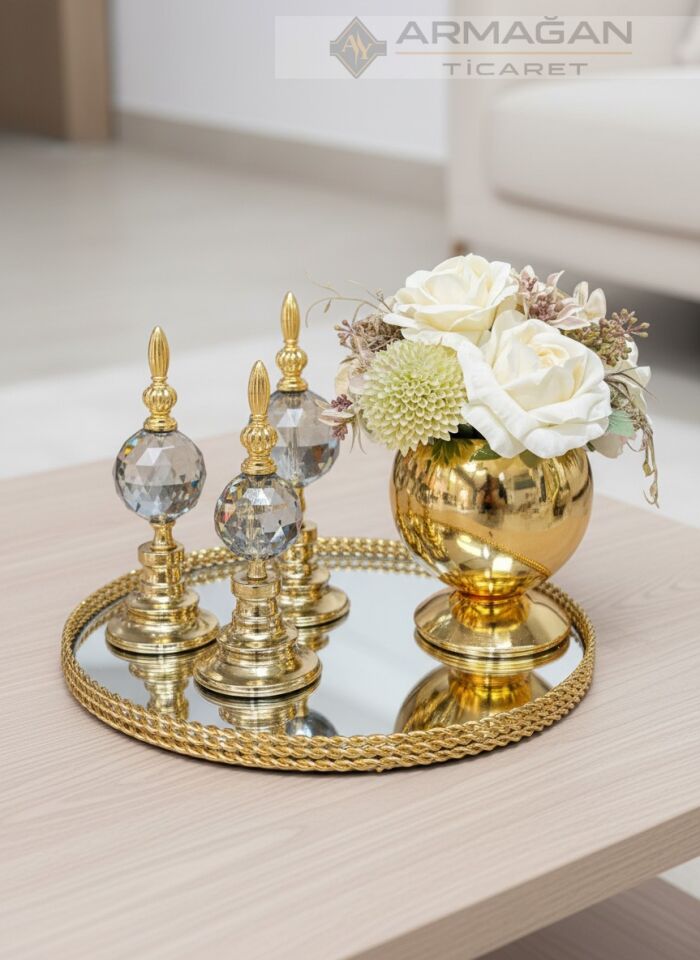 ARAJMAN, ALEM DEKOR VE TEPSİ SETİ Füme-Gold