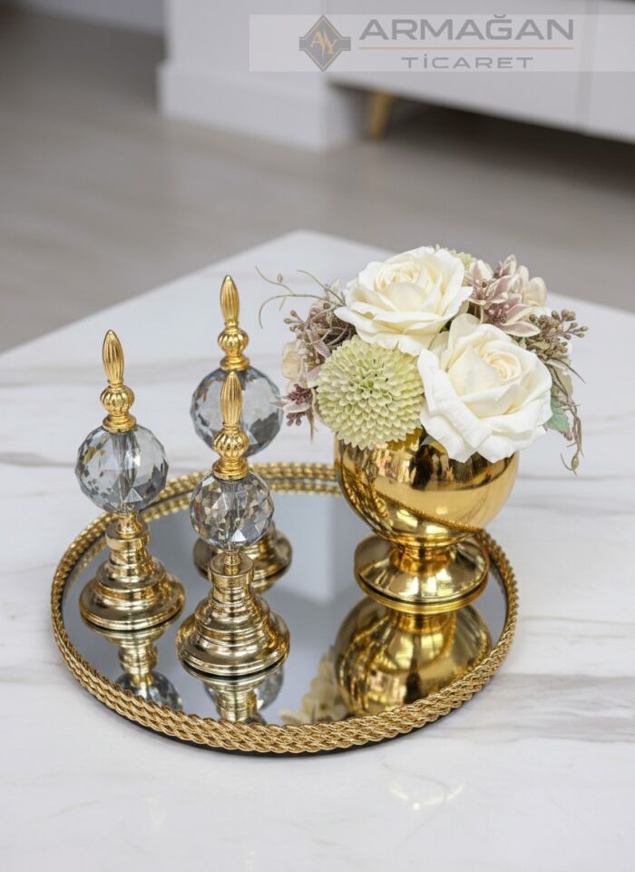 ARAJMAN, ALEM DEKOR VE TEPSİ SETİ Füme-Gold