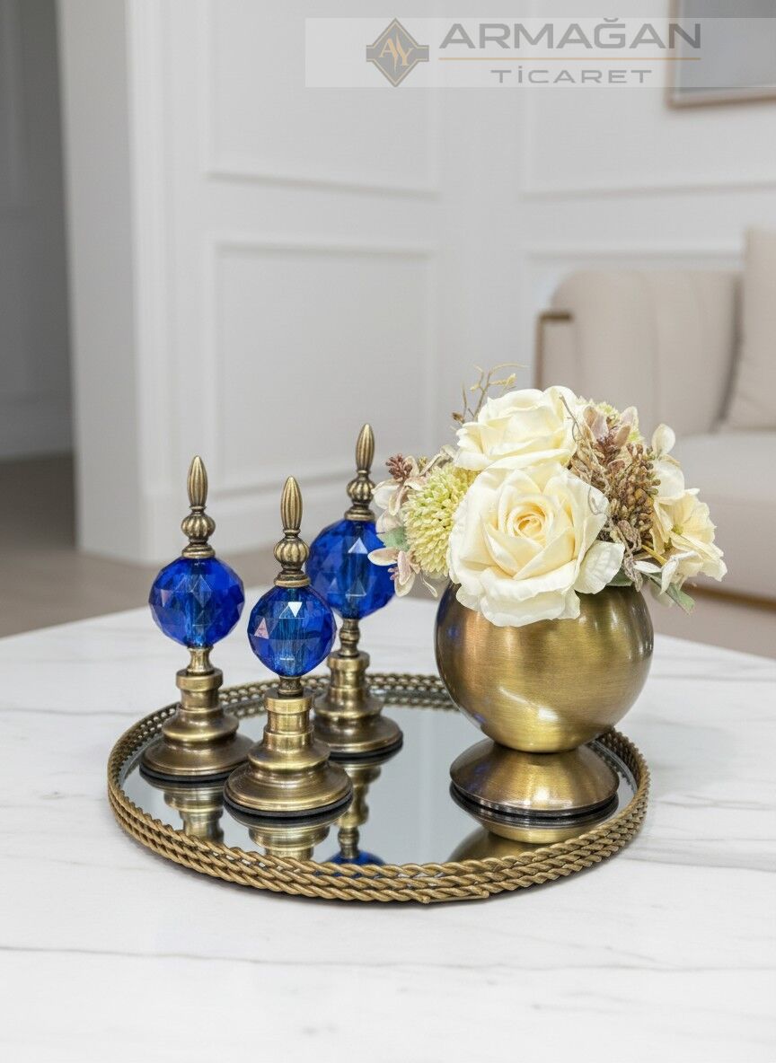 ARAJMAN, ALEM DEKOR VE TEPSİ SETİ Lacivert-Eskitme