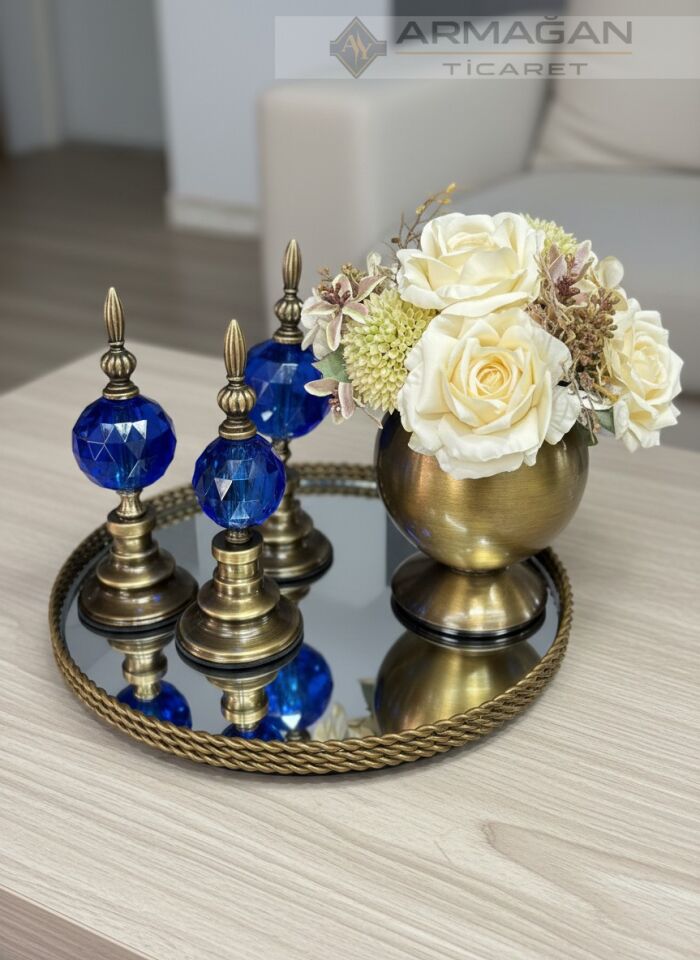 ARAJMAN, ALEM DEKOR VE TEPSİ SETİ Lacivert-Eskitme