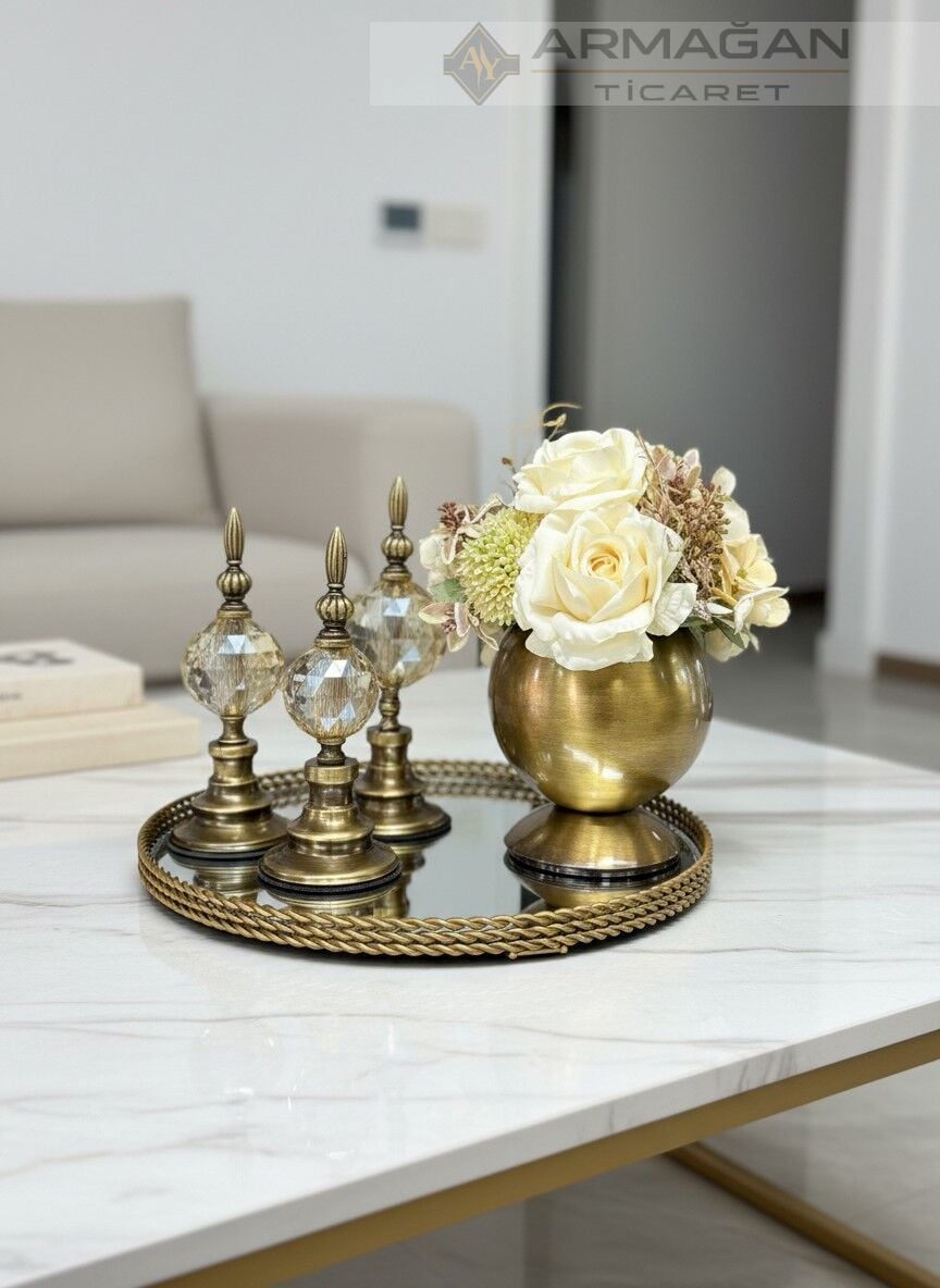 ARAJMAN, ALEM DEKOR VE TEPSİ SETİ Amber-Eskitme