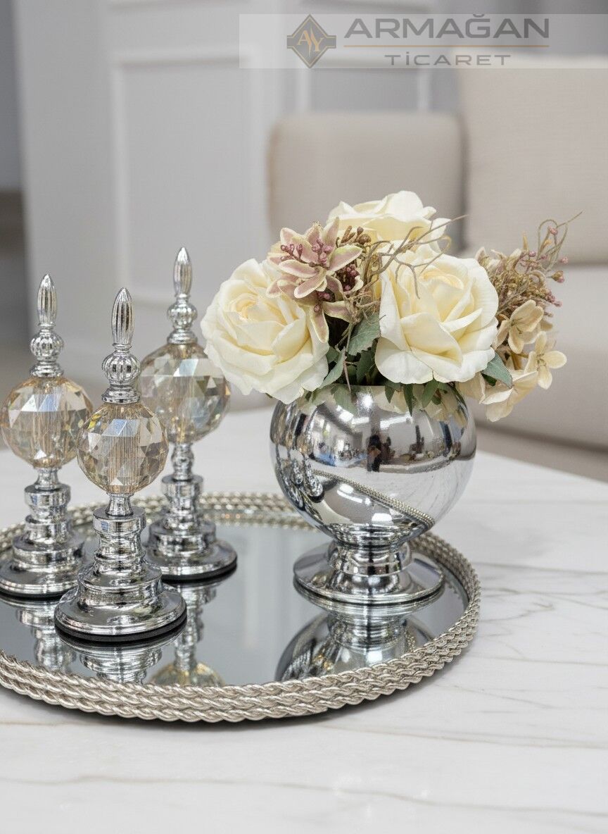 ARAJMAN, ALEM DEKOR VE TEPSİ SETİ Amber-Gümüş
