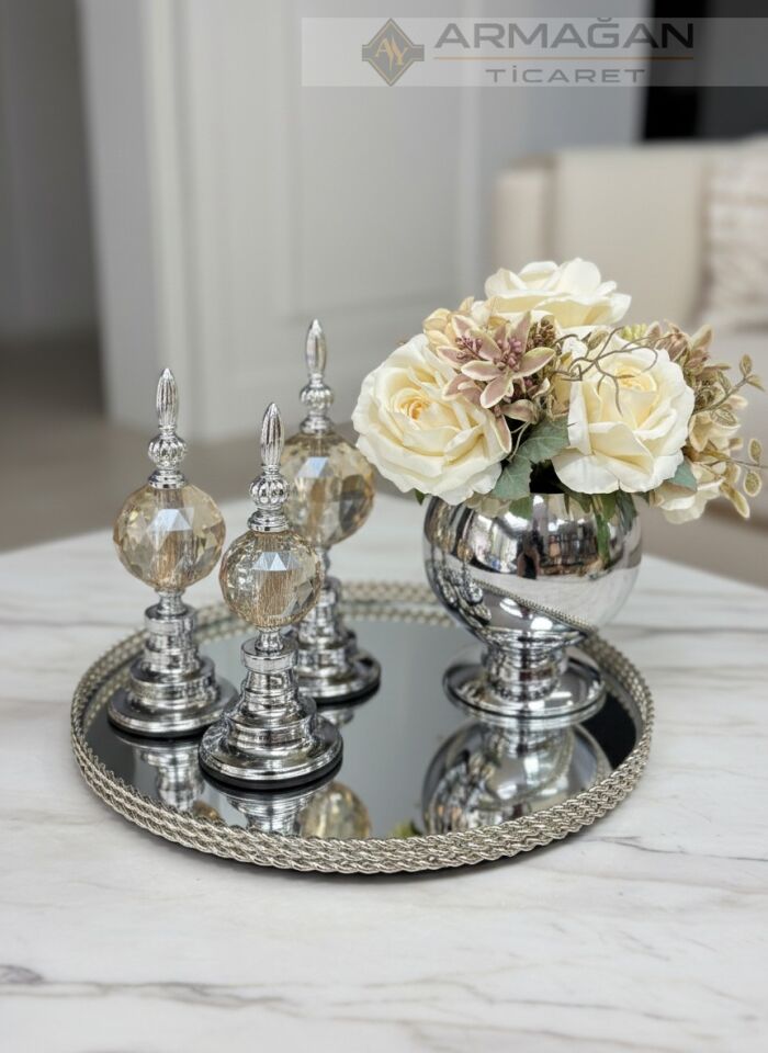 ARAJMAN, ALEM DEKOR VE TEPSİ SETİ Amber-Gümüş