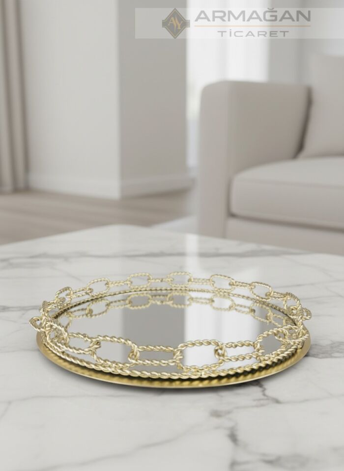 ARAJMAN, ALEM DEKOR VE ZİNCİR TEPSİ SETİ Lacivert-Gümüş