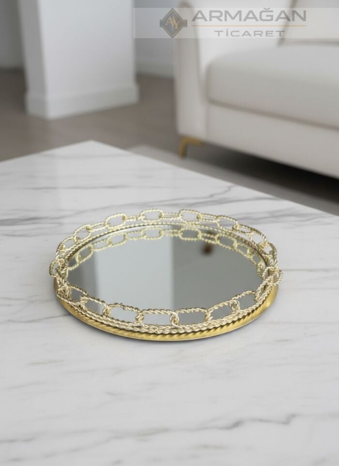 ARAJMAN, ALEM DEKOR VE ZİNCİR TEPSİ SETİ Lacivert-Gümüş