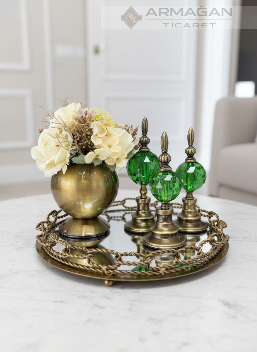 ARAJMAN, ALEM DEKOR VE ZİNCİR TEPSİ SETİ Yeşil-Eskitme