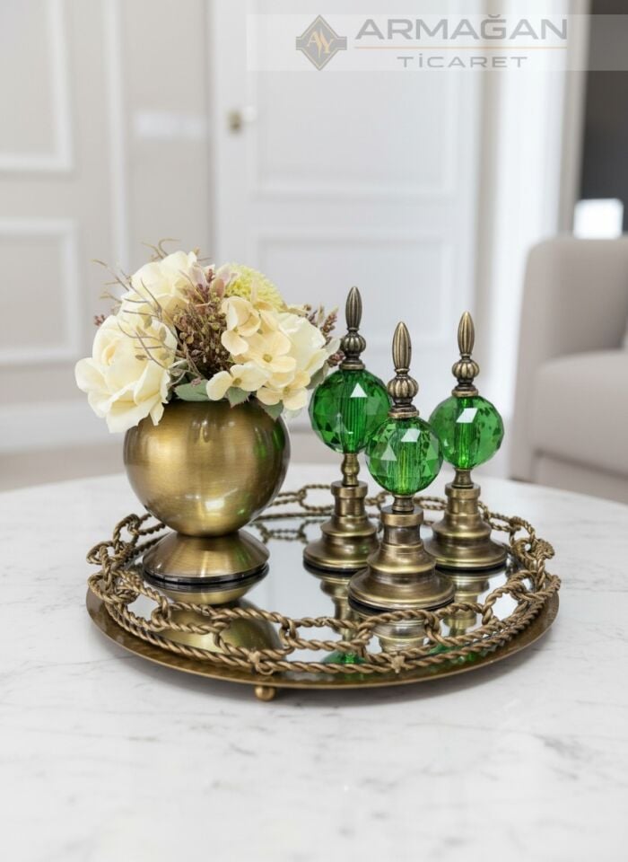 ARAJMAN, ALEM DEKOR VE ZİNCİR TEPSİ SETİ Yeşil-Eskitme