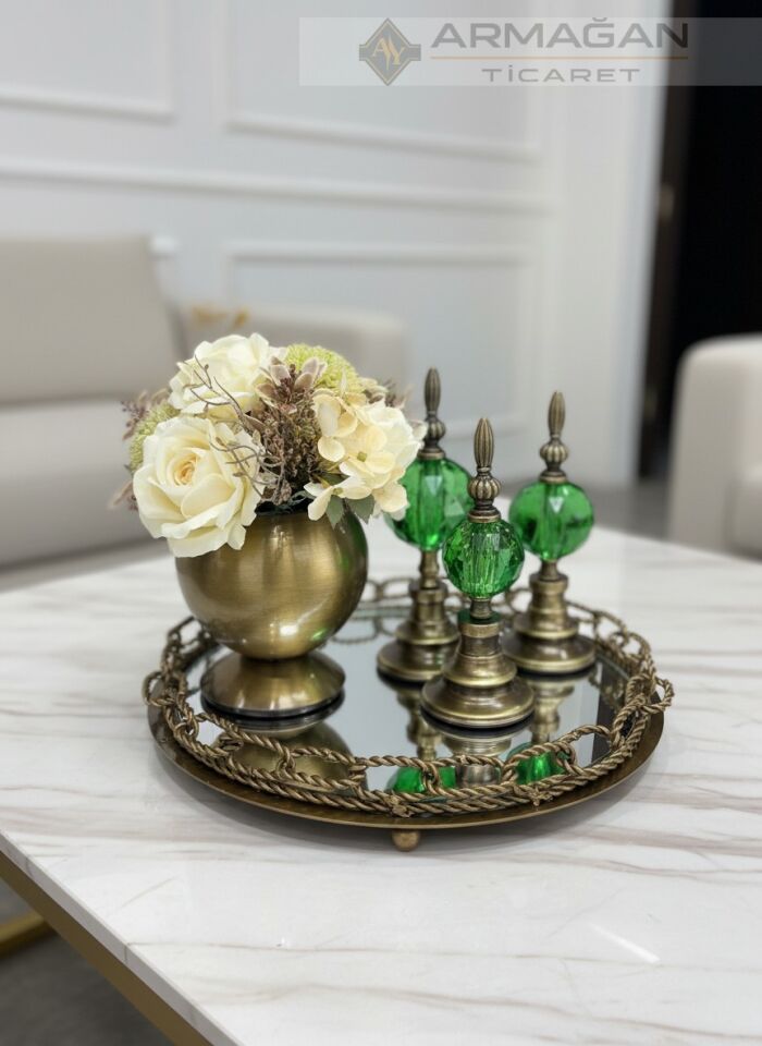 ARAJMAN, ALEM DEKOR VE ZİNCİR TEPSİ SETİ Yeşil-Eskitme