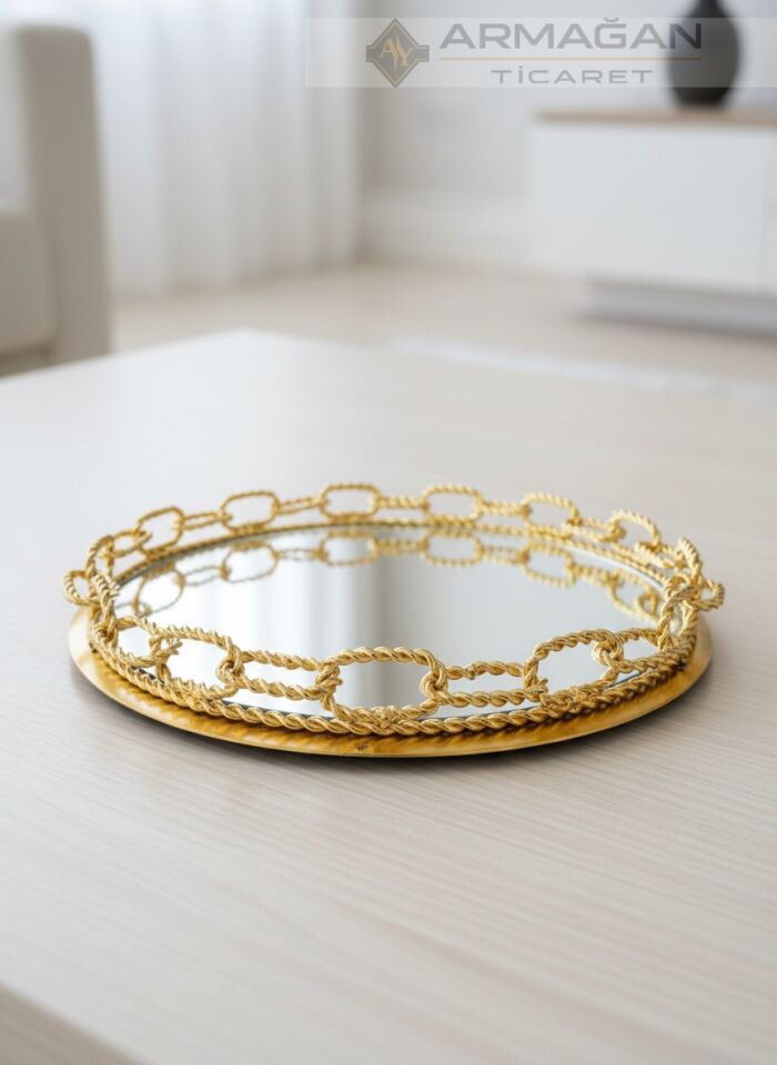 ARAJMAN, ALEM DEKOR VE ZİNCİR TEPSİ SETİ Amber-Gold