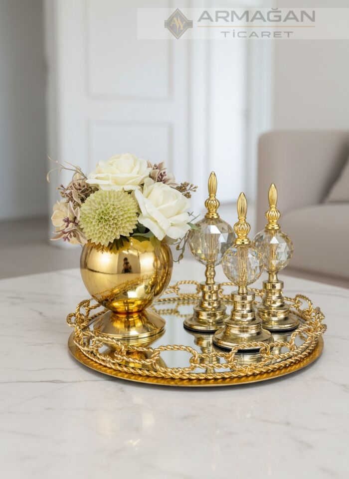 ARAJMAN, ALEM DEKOR VE ZİNCİR TEPSİ SETİ Amber-Gold