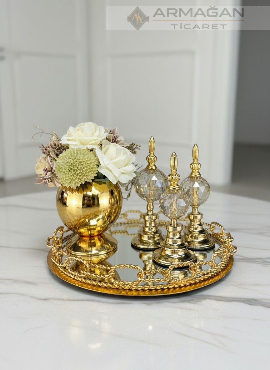 ARAJMAN, ALEM DEKOR VE ZİNCİR TEPSİ SETİ Amber-Gold