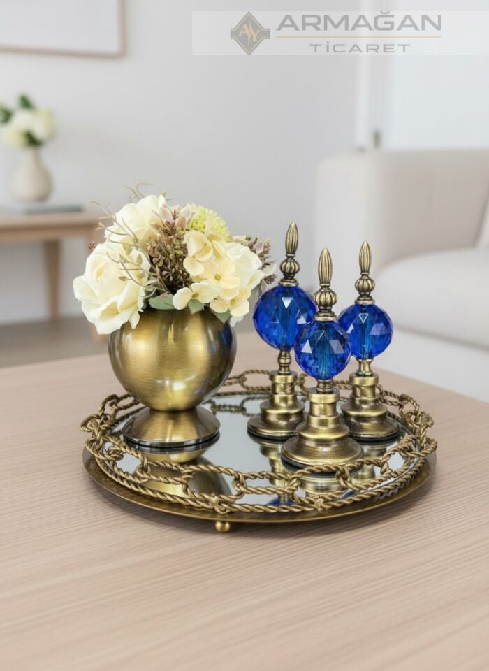 ARAJMAN, ALEM DEKOR VE ZİNCİR TEPSİ SETİ Lacivert-Eskitme