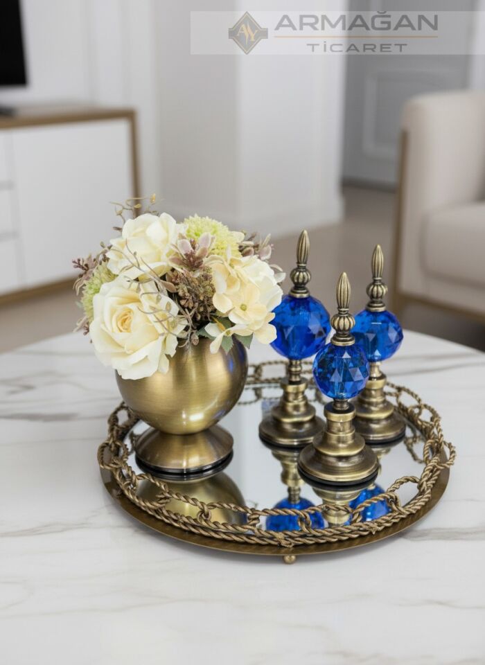 ARAJMAN, ALEM DEKOR VE ZİNCİR TEPSİ SETİ Lacivert-Eskitme