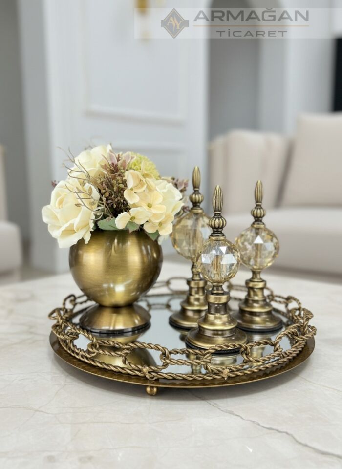 ARAJMAN, ALEM DEKOR VE ZİNCİR TEPSİ SETİ Amber-Eskitme