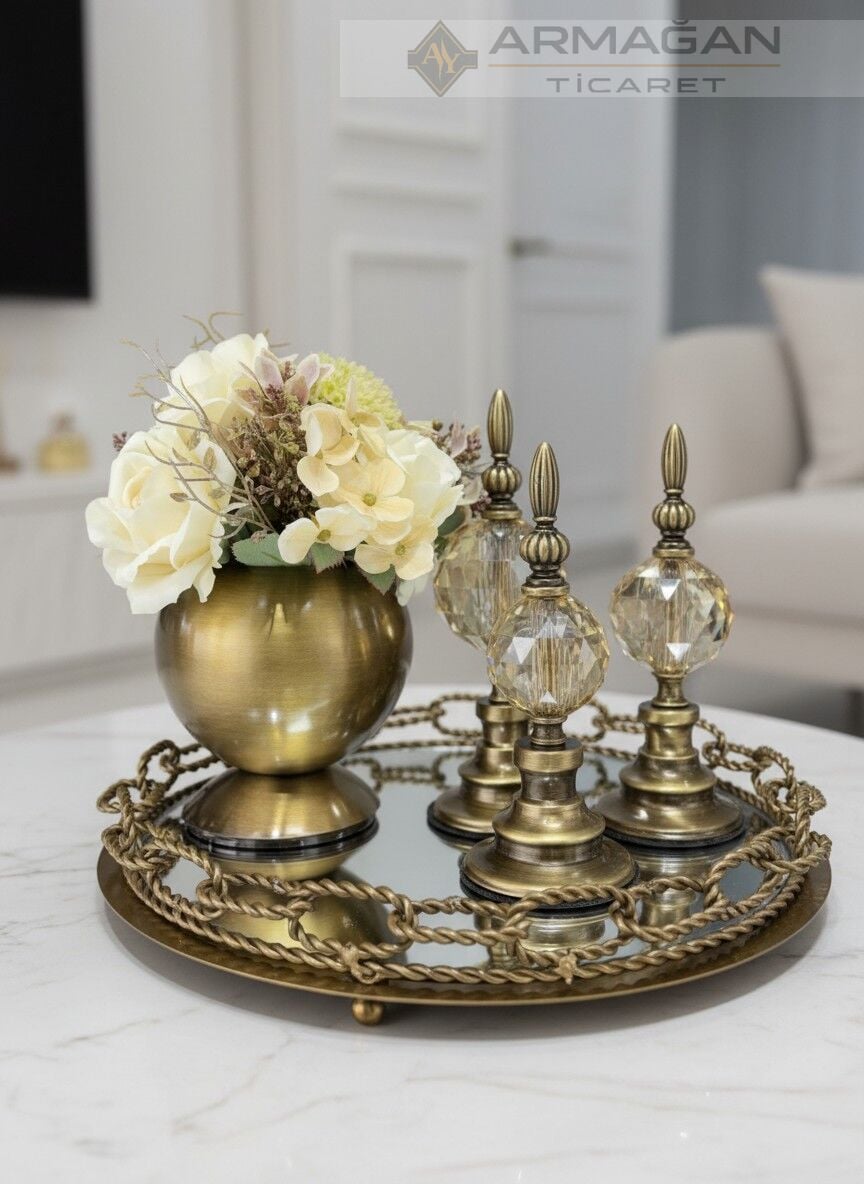 ARAJMAN, ALEM DEKOR VE ZİNCİR TEPSİ SETİ Amber-Eskitme