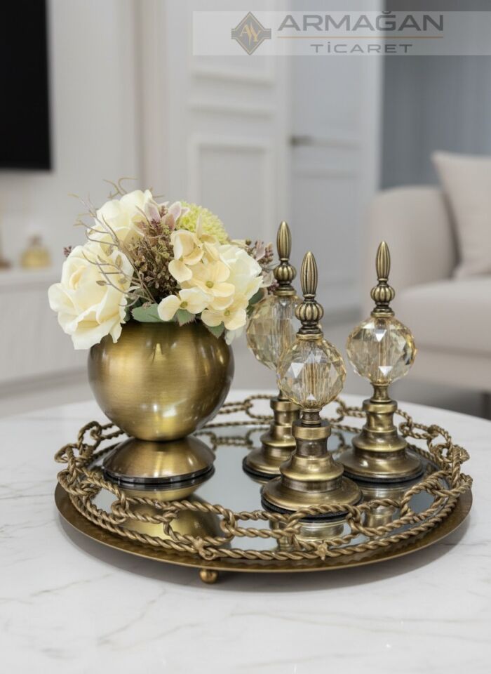 ARAJMAN, ALEM DEKOR VE ZİNCİR TEPSİ SETİ Amber-Eskitme