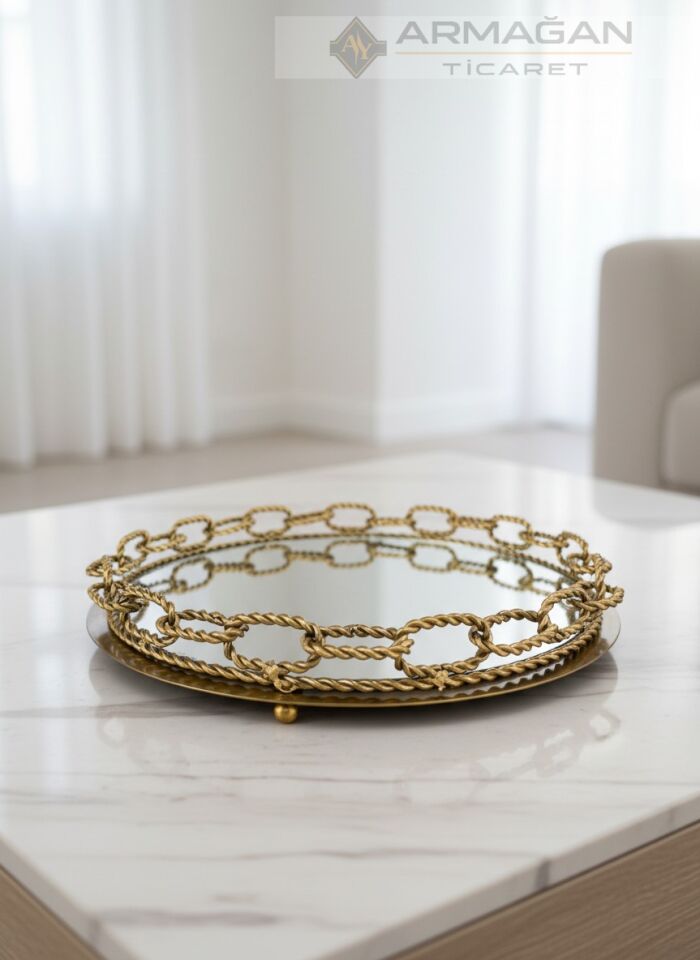 ARAJMAN, ALEM DEKOR VE ZİNCİR TEPSİ SETİ Şeffaf-Eskitme