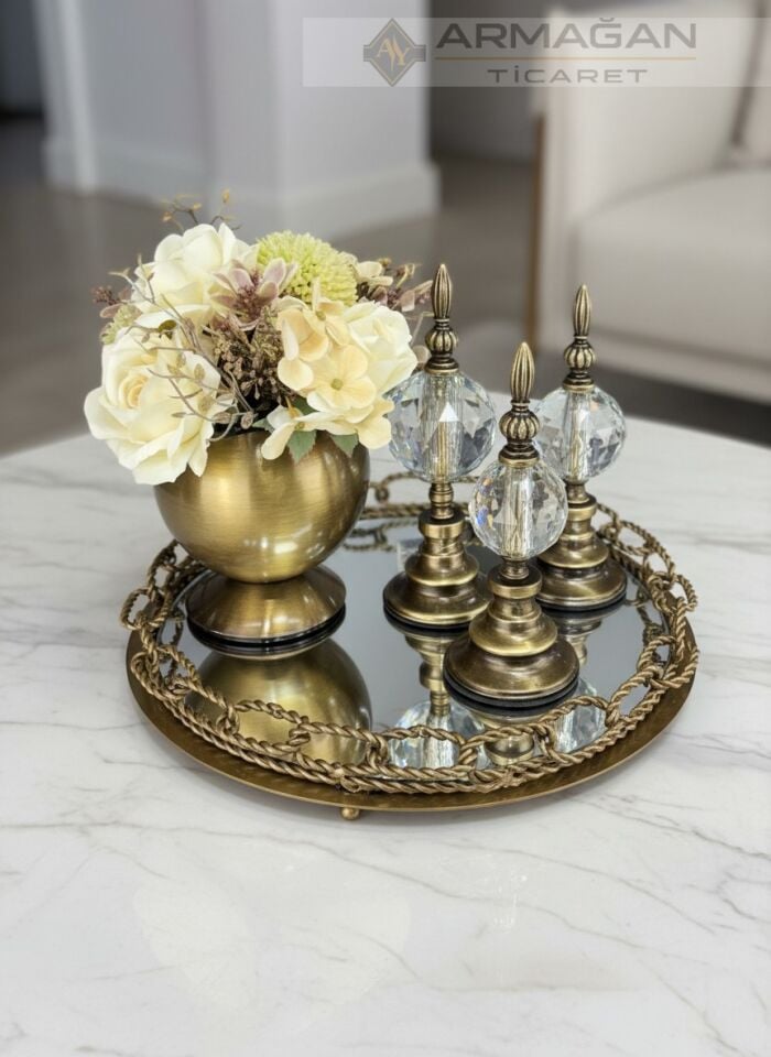 ARAJMAN, ALEM DEKOR VE ZİNCİR TEPSİ SETİ Şeffaf-Eskitme