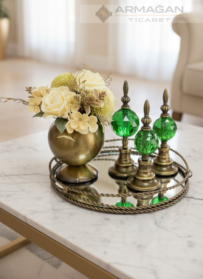 ARAJMAN, ALEM DEKOR VE GÖZDE TEPSİ SETİ Yeşil-Eskitme