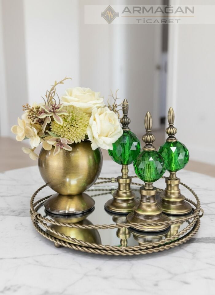 ARAJMAN, ALEM DEKOR VE GÖZDE TEPSİ SETİ Yeşil-Eskitme