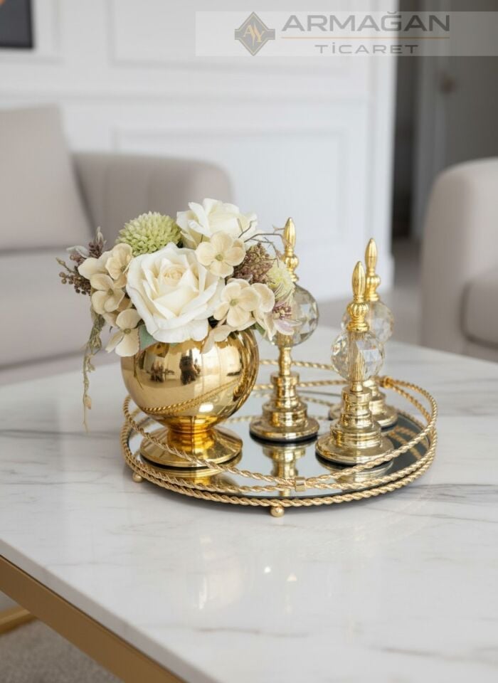 ARAJMAN, ALEM DEKOR VE GÖZDE TEPSİ SETİ Amber-Gold