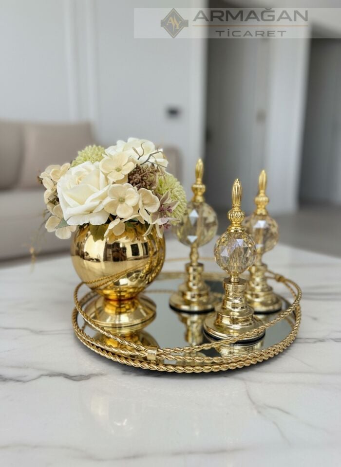 ARAJMAN, ALEM DEKOR VE GÖZDE TEPSİ SETİ Amber-Gold