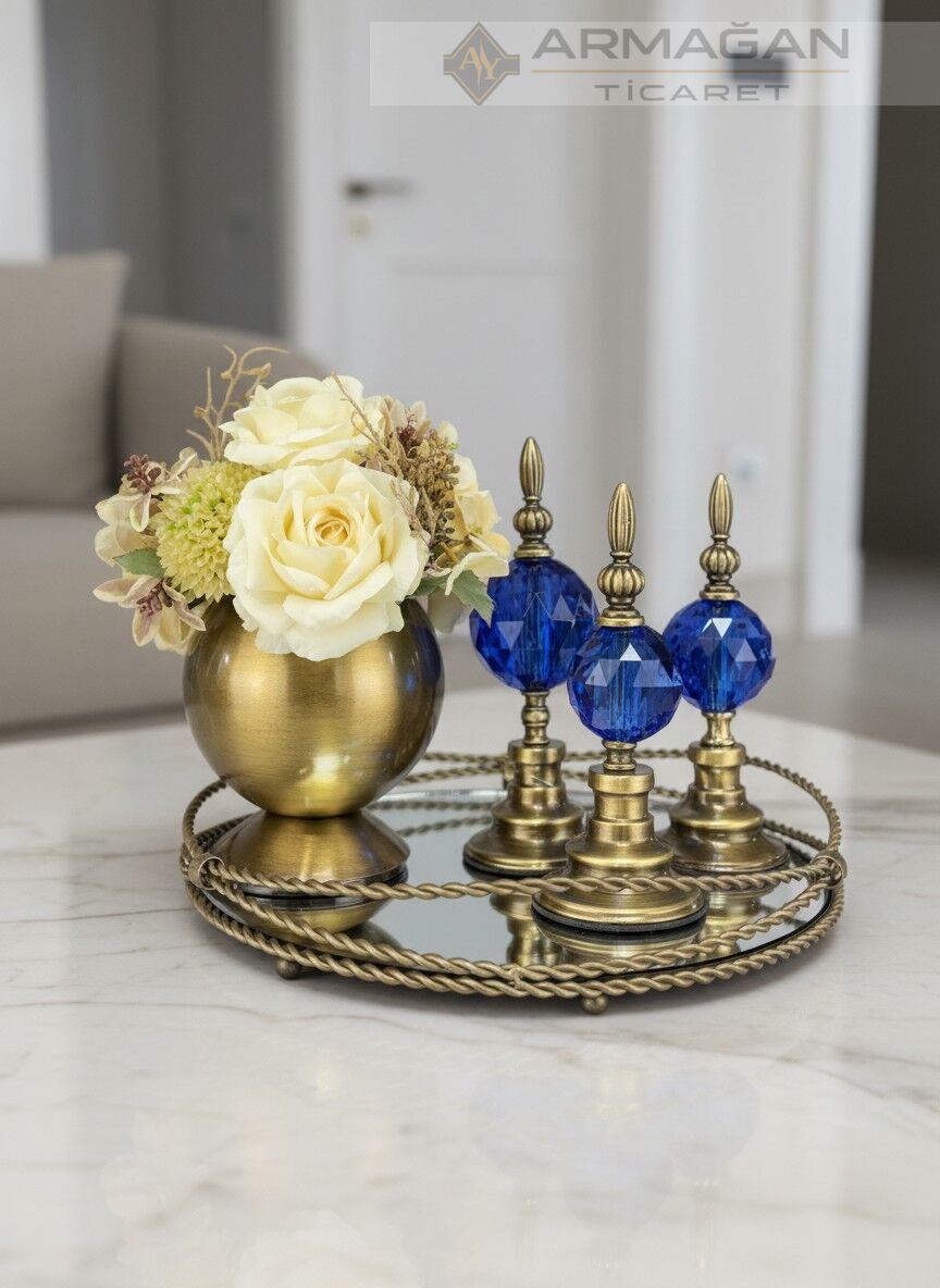 ARAJMAN, ALEM DEKOR VE GÖZDE TEPSİ SETİ Lacivert-Eskitme