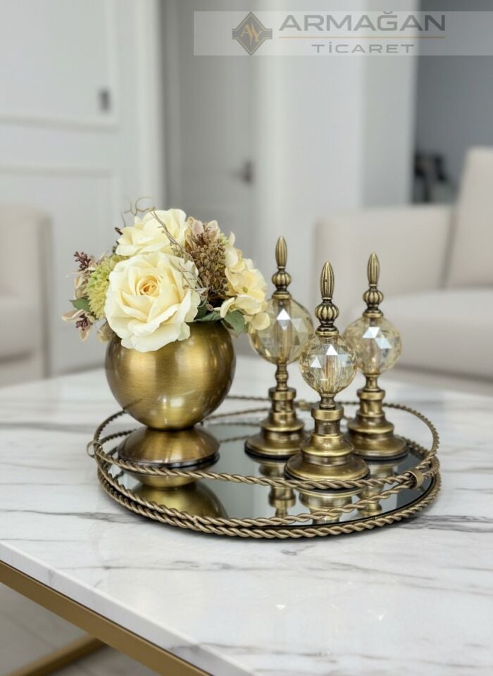 ARAJMAN, ALEM DEKOR VE GÖZDE TEPSİ SETİ Amber-Eskitme
