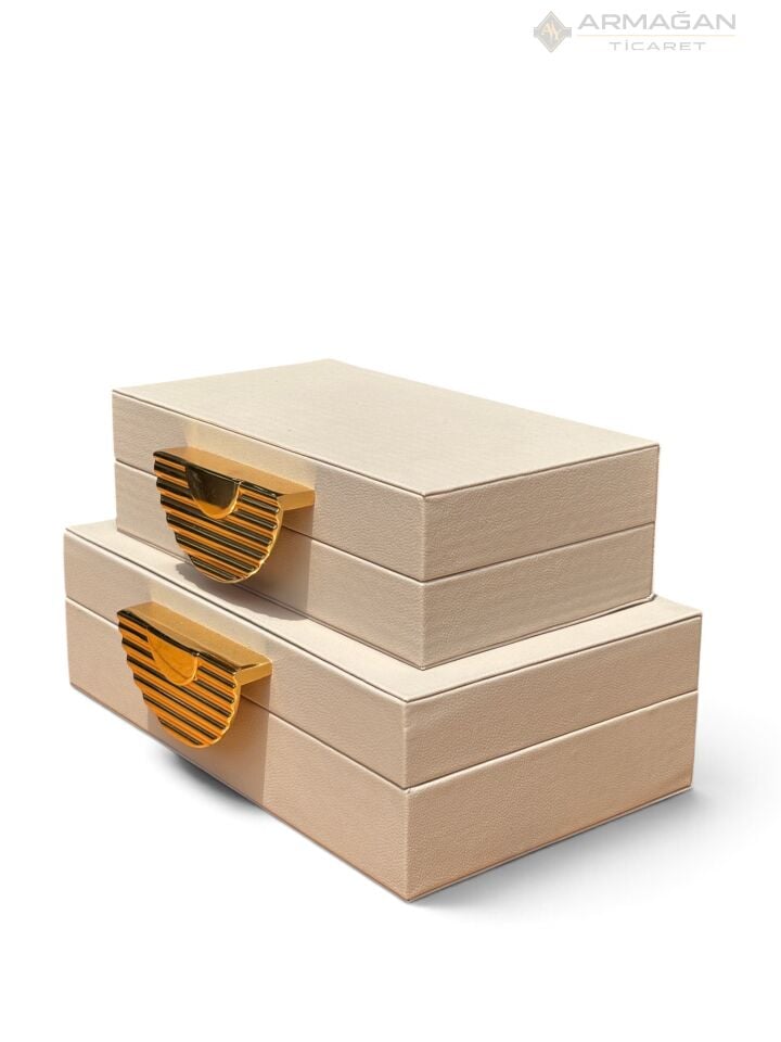 2Lİ DERİ KUTU DİNAR MODEL Krem-Gold