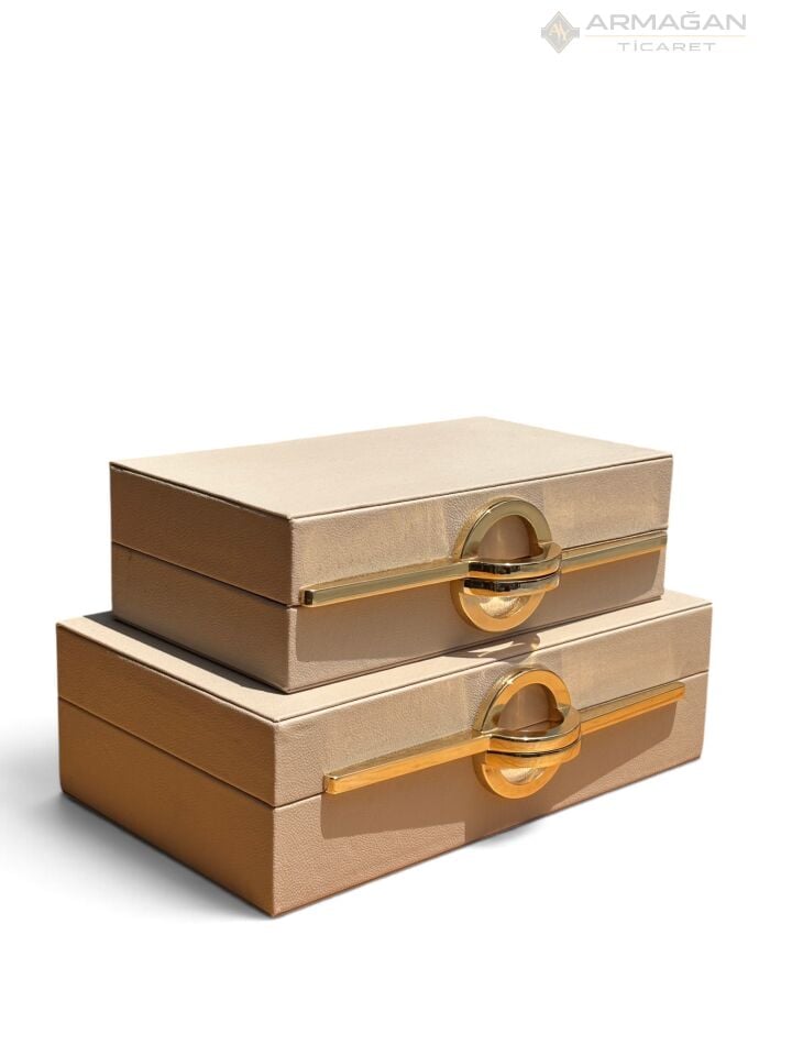 2Lİ DERİ KUTU P MODEL Krem-Gold