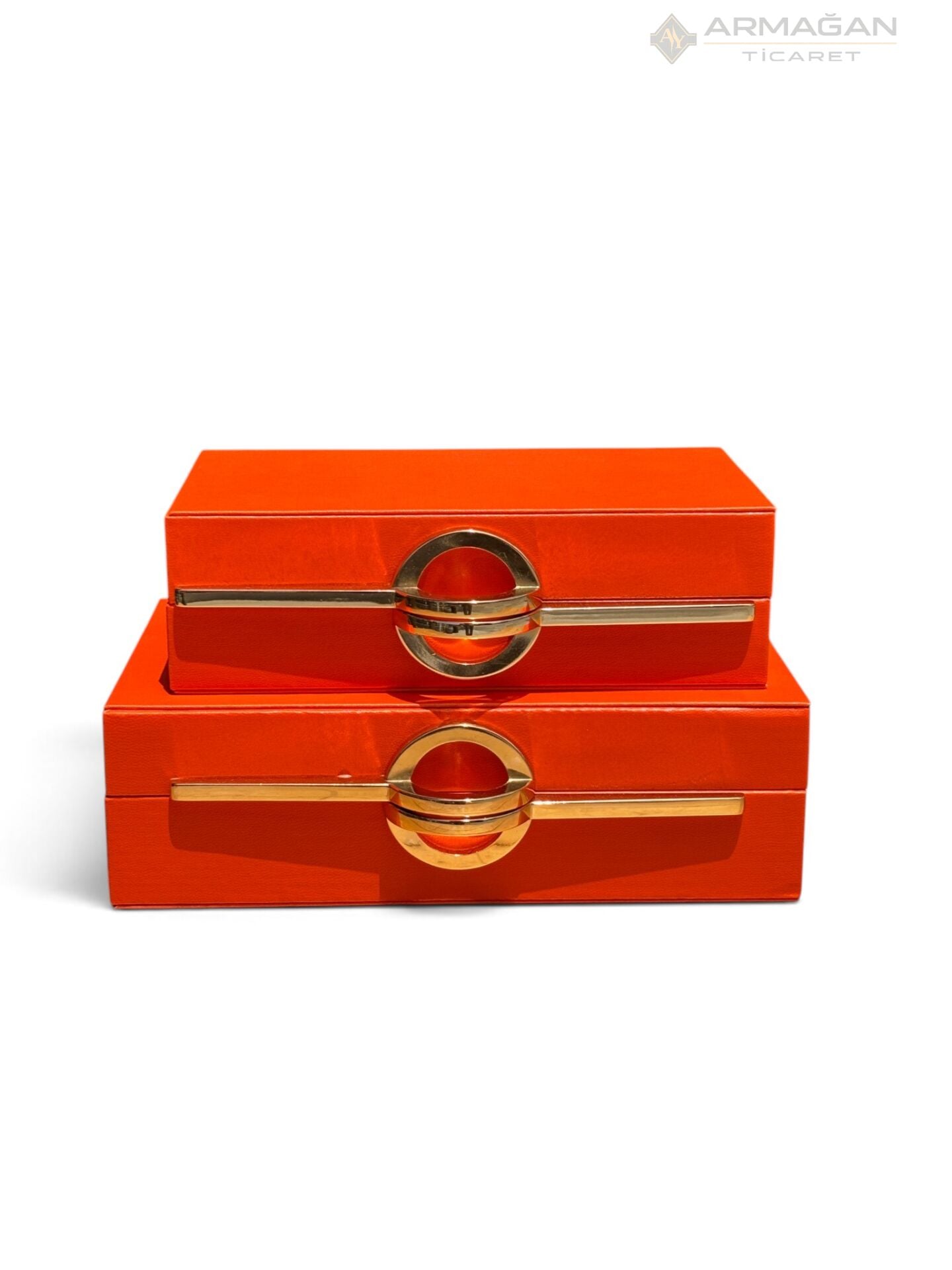 2Lİ DERİ KUTU P MODEL Turuncu-Gold
